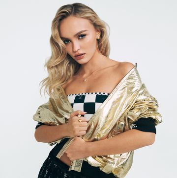 Lily-Rose Depp poses in a gold jacket and checkerboard top lilyrose depp poses in a gold jacket and checkerboard top