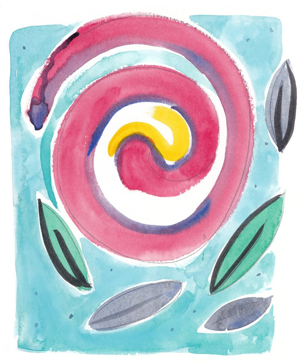 a water color painting of a spiral of air and a few leaves